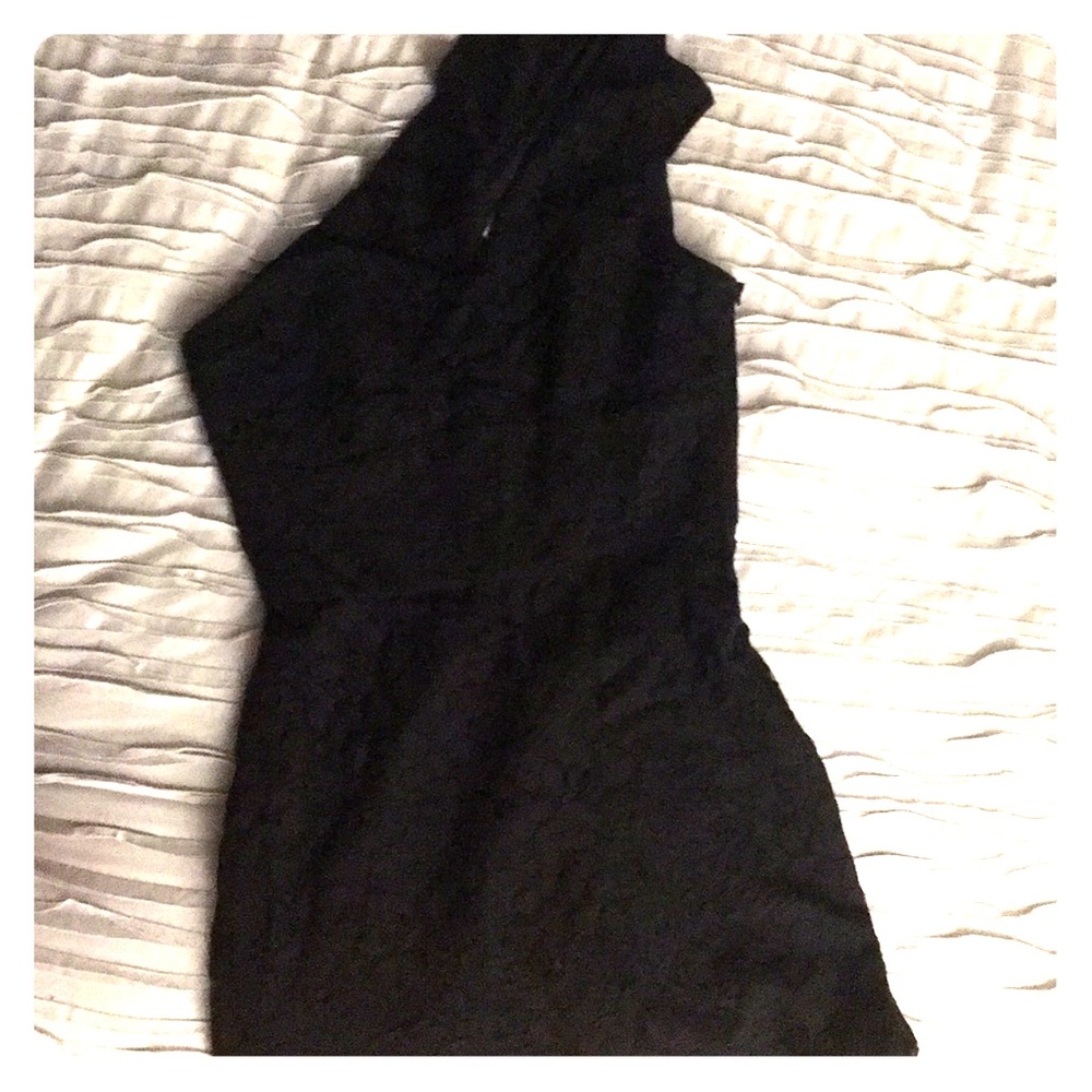 Black lace one shoulder cocktail dress